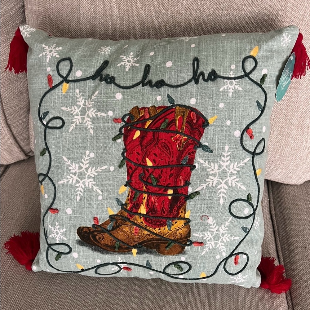 The Pioneer Woman Red and Green Holiday Boot Pillow